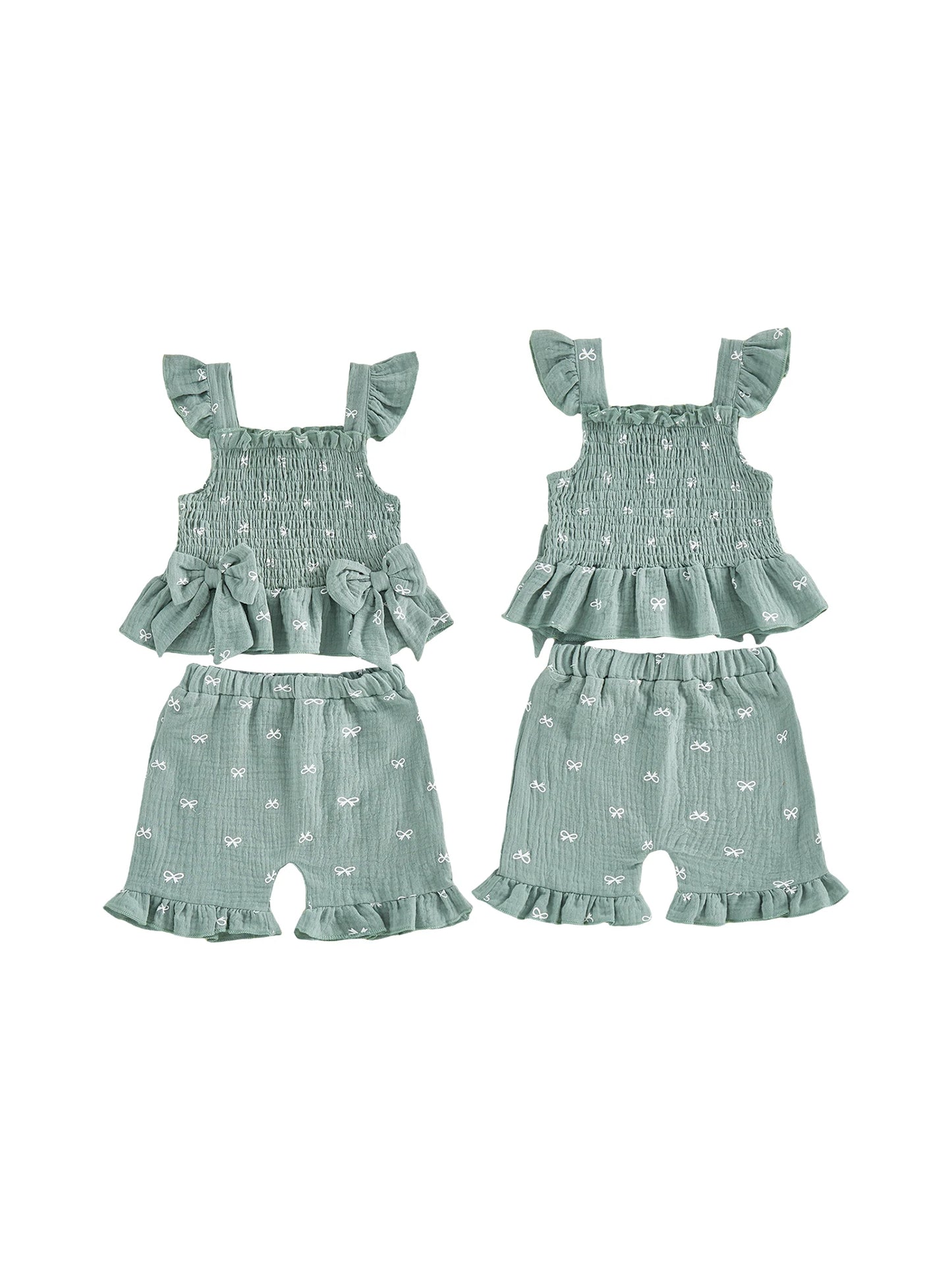 Girls Floral Print Ruffle Sleeve Blouse And Shorts Set