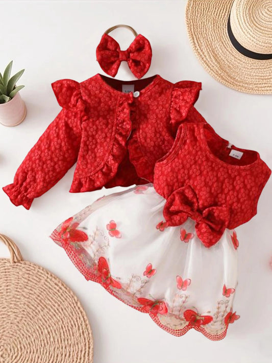 Guangdong Baby Girl Autumn Floral Romper Set with Bow