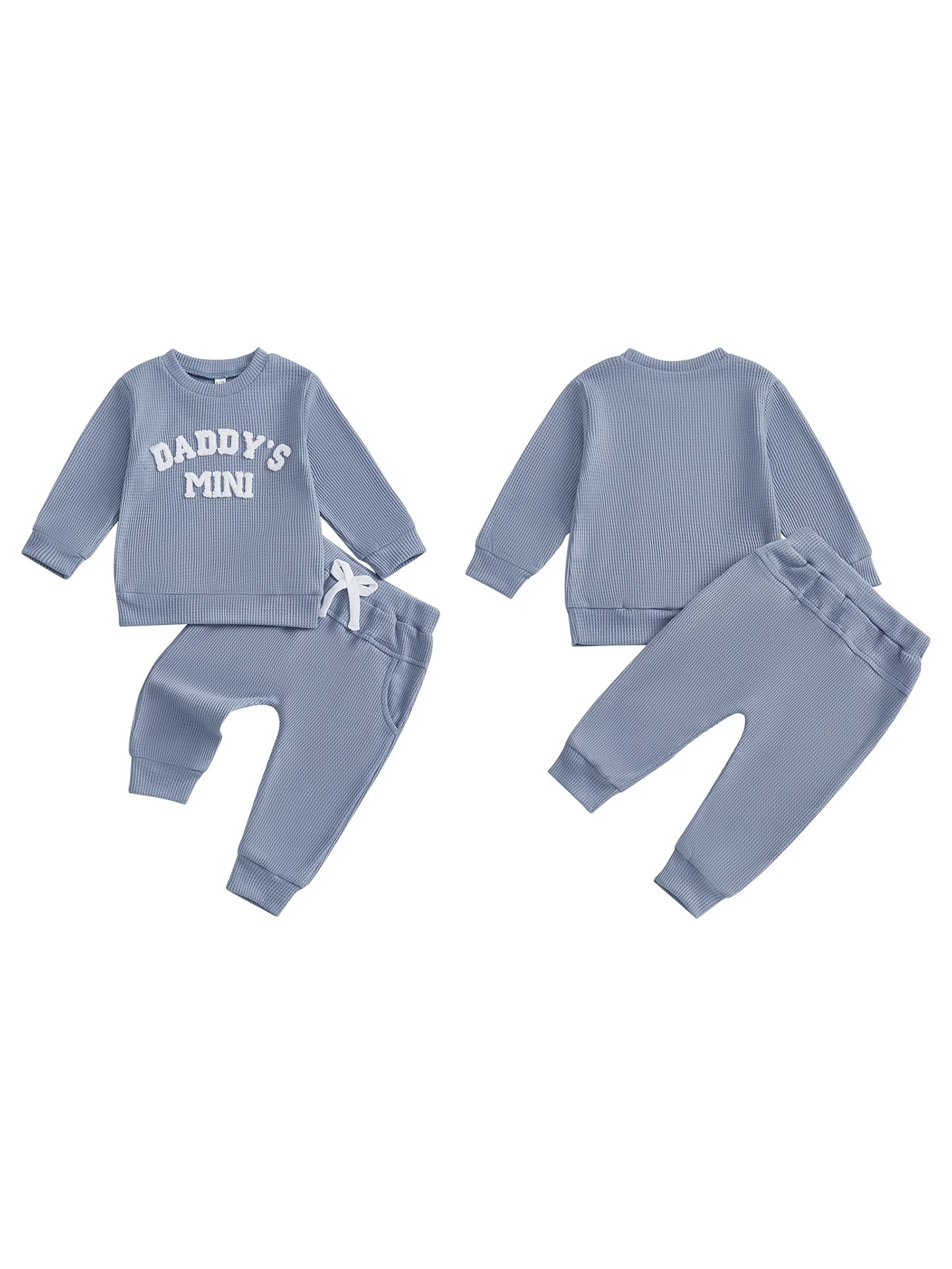Toddler Boy Autumn Waffle Set With Embroidered Letters