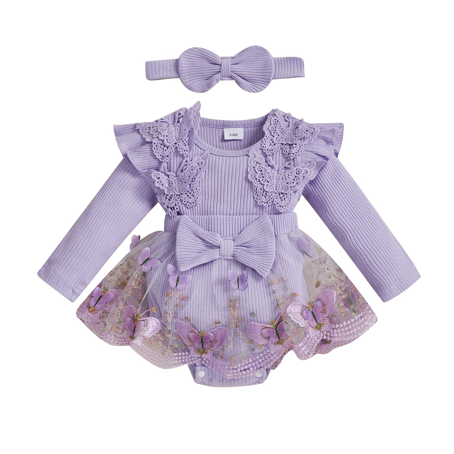 Baby Embroidered Butterfly Romper Headband Set Newborn