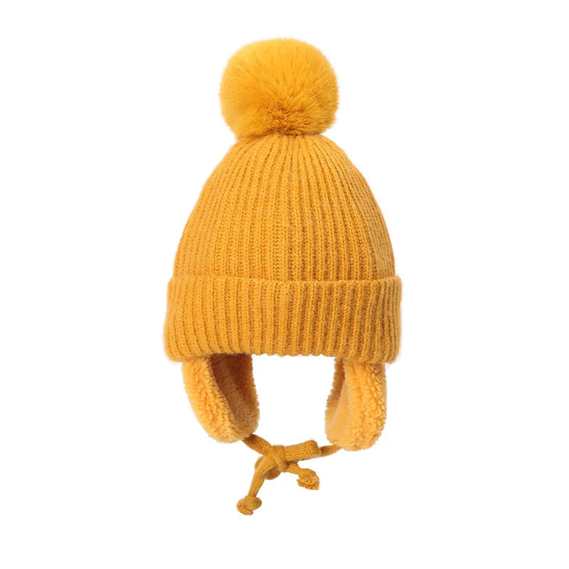 Lawadak Unisex Baby Knitwear Beanie With Earflap PomPoms Thermal WinterHeadwearPro