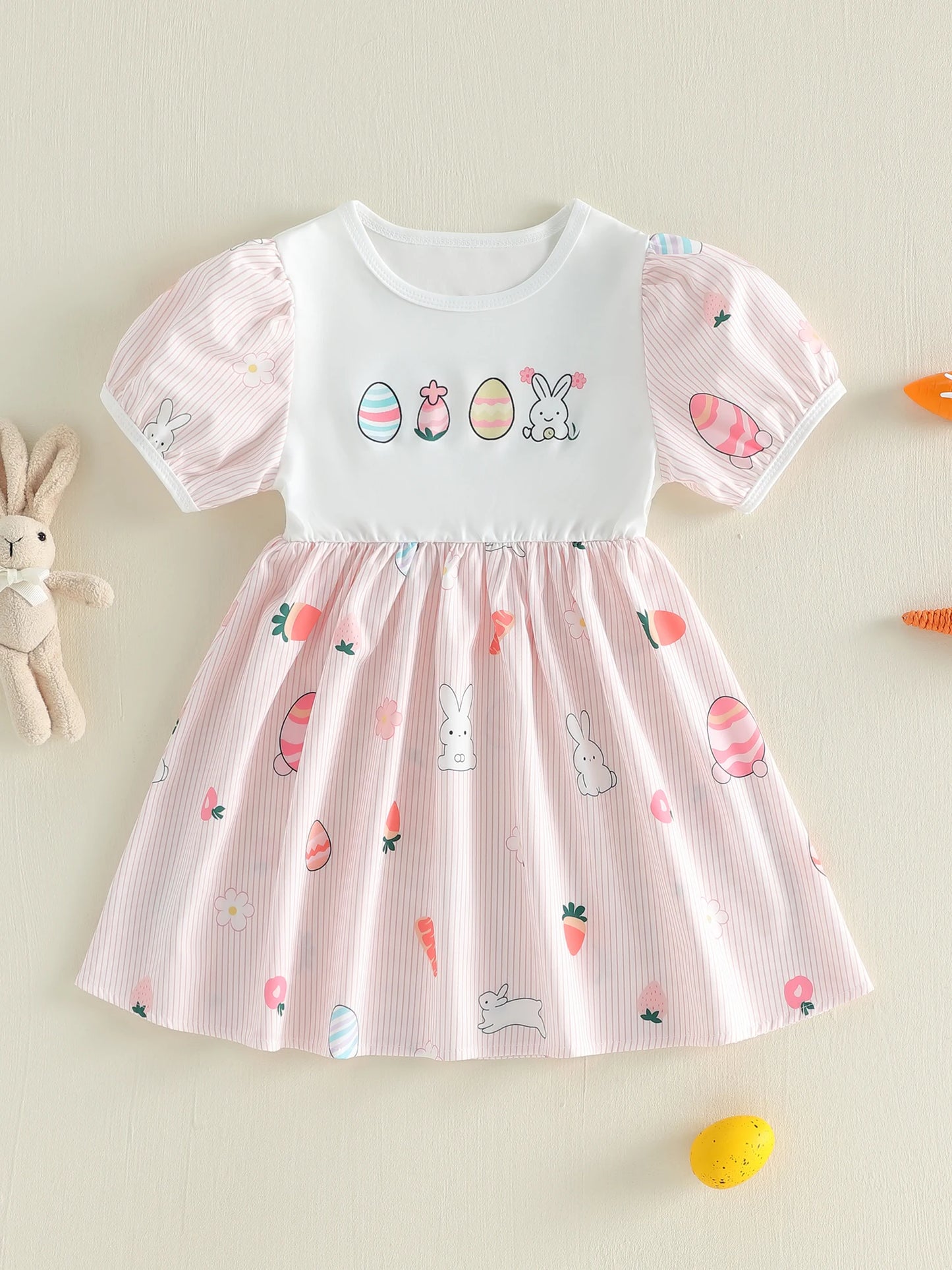 Adorable Easter Bunny Dress For Baby Girls With Stripe Print