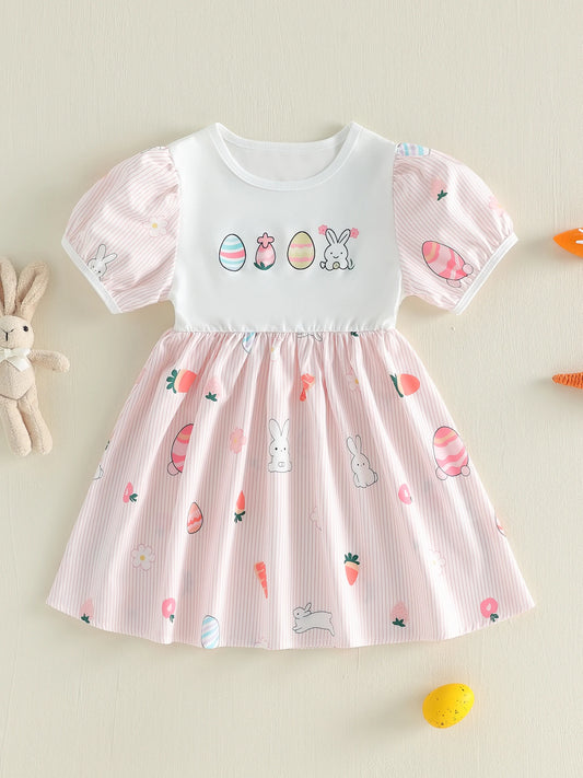 Adorable Easter Bunny Dress For Baby Girls With Stripe Print