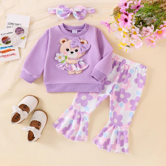 Pudcoco Cute Toddler Girl Autumn Three Piece Bear Set