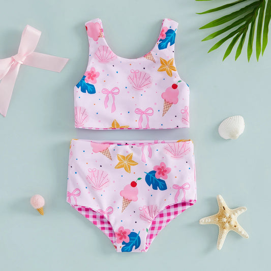 Baby Girl Mermaid Scale Print Swimsuit Set With Ruffle Sleeves