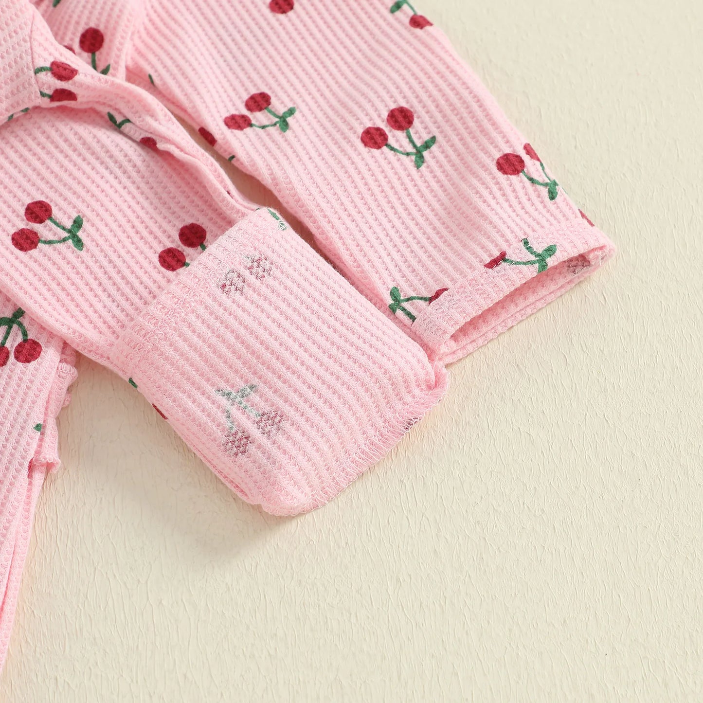 PudcocoCN Cherry Print Footed Newborn Romper With Headband