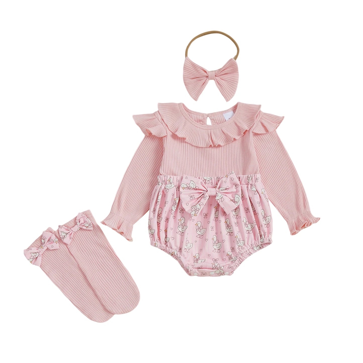 Toddler Winter Floral Jumpsuit Set With Hat And Mittens