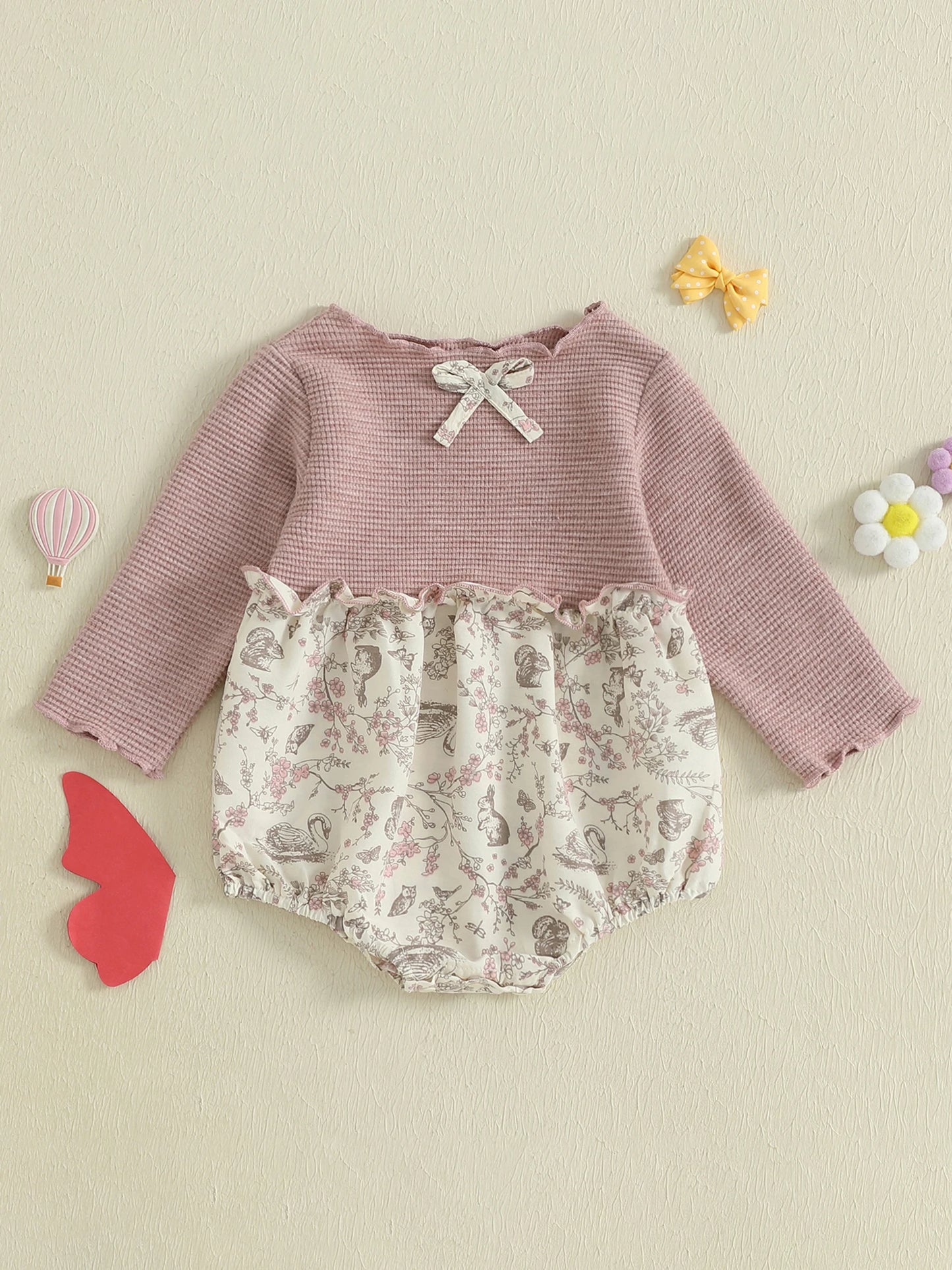 Toddler Girl Winter Warm Jumpsuit Floral Patchwork Romper