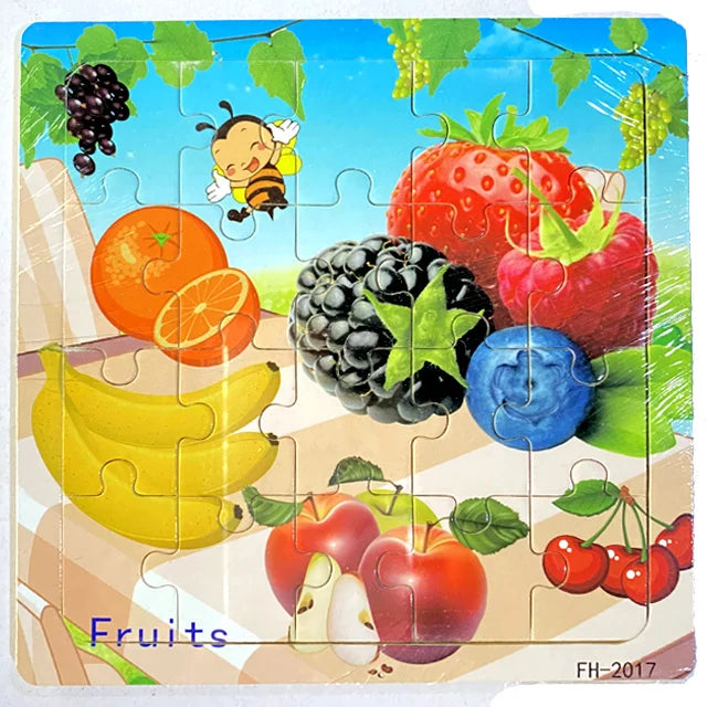 Wooden 3D Puzzle Cartoon Animals and Vehicles Jigsaw for Kids