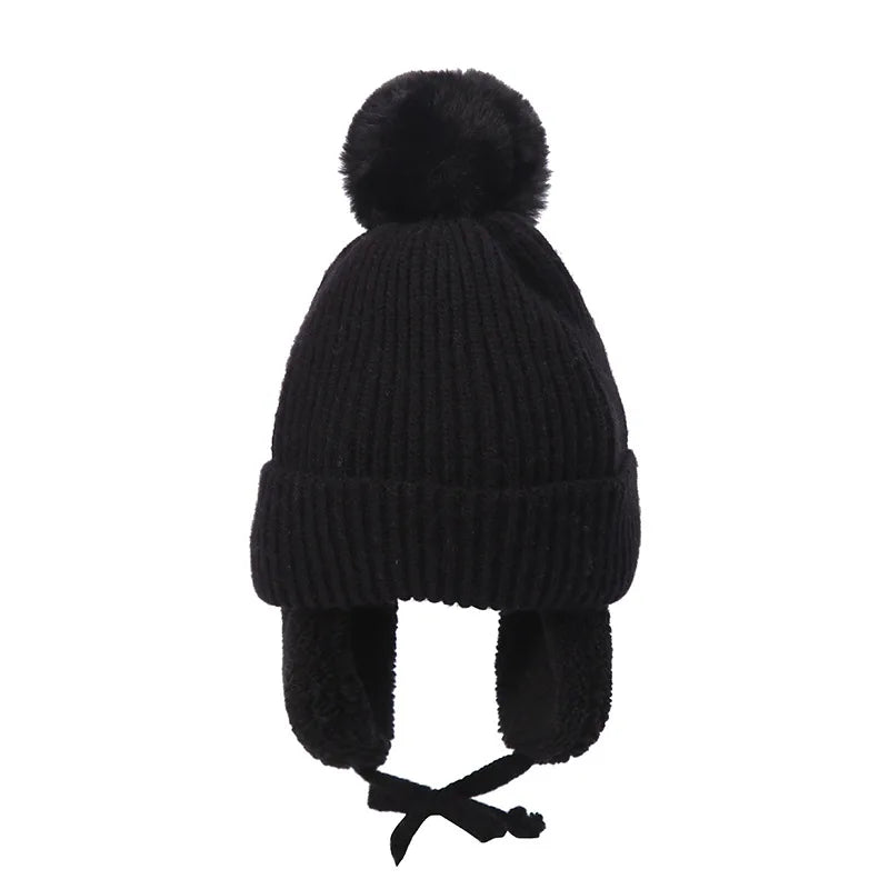 Lawadak Unisex Baby Knitwear Beanie With Earflap PomPoms Thermal WinterHeadwearPro