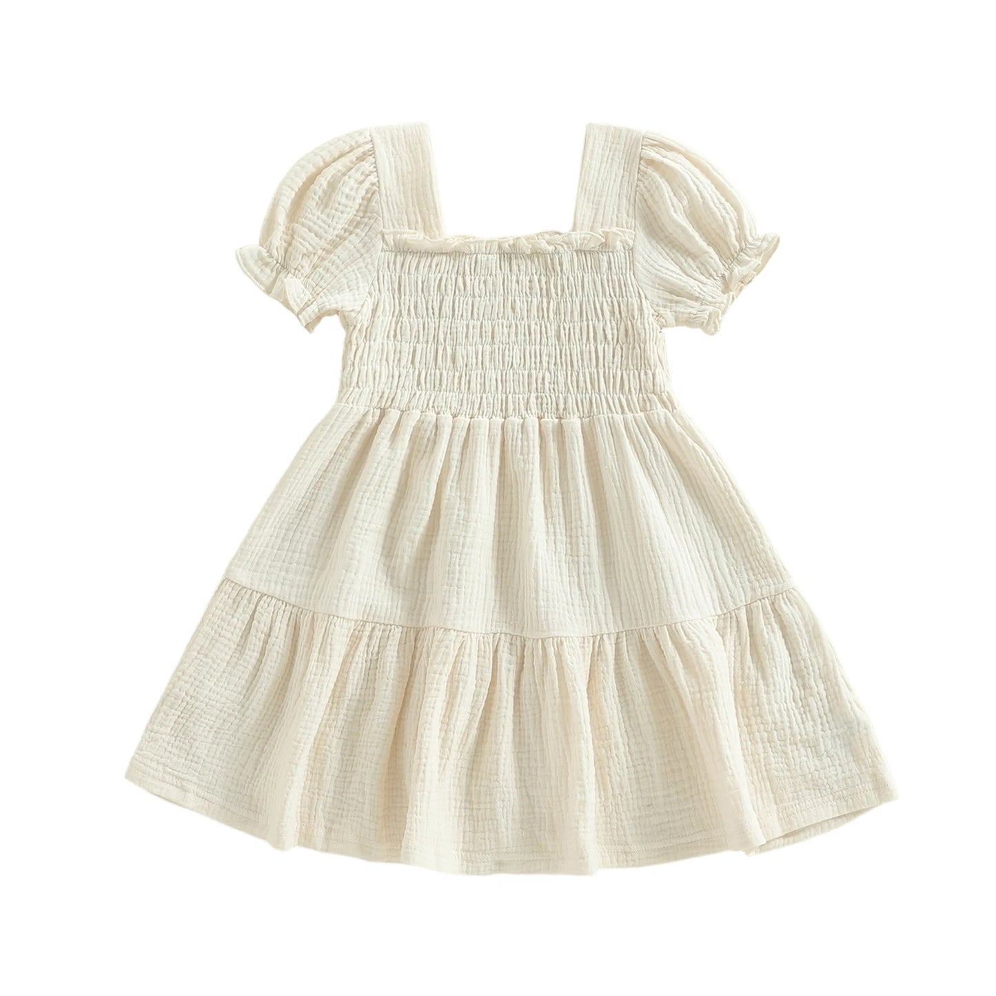 Baby Girl Floral Sleeveless Dress With Bow And Square Neck