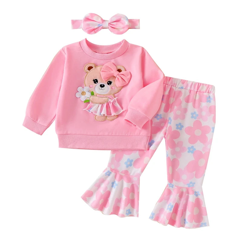 Pudcoco Cute Toddler Girl Autumn Three Piece Bear Set