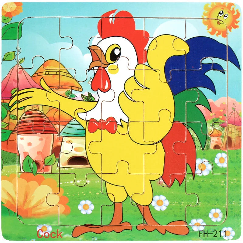 Wooden 3D Puzzle Cartoon Animals and Vehicles Jigsaw for Kids