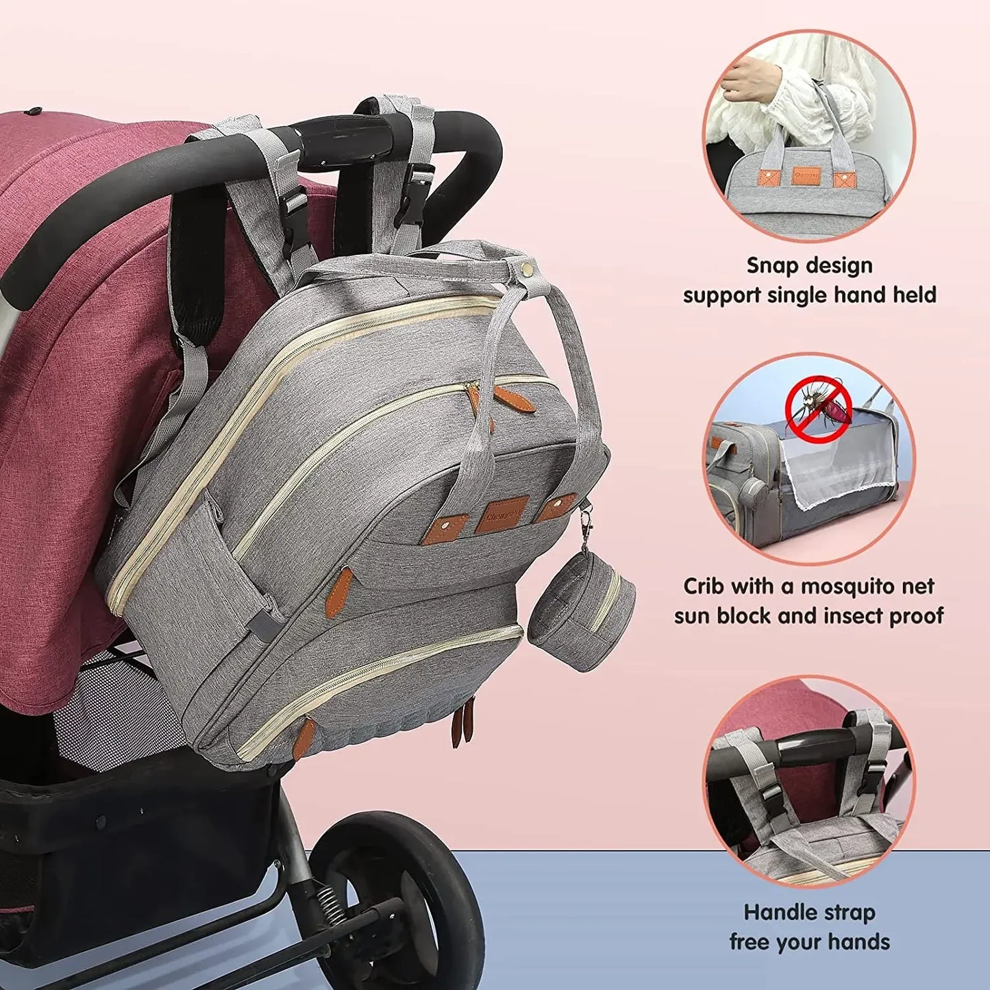 Diaper Bag Backpack Foldable Baby Bed Waterproof With USB Charge