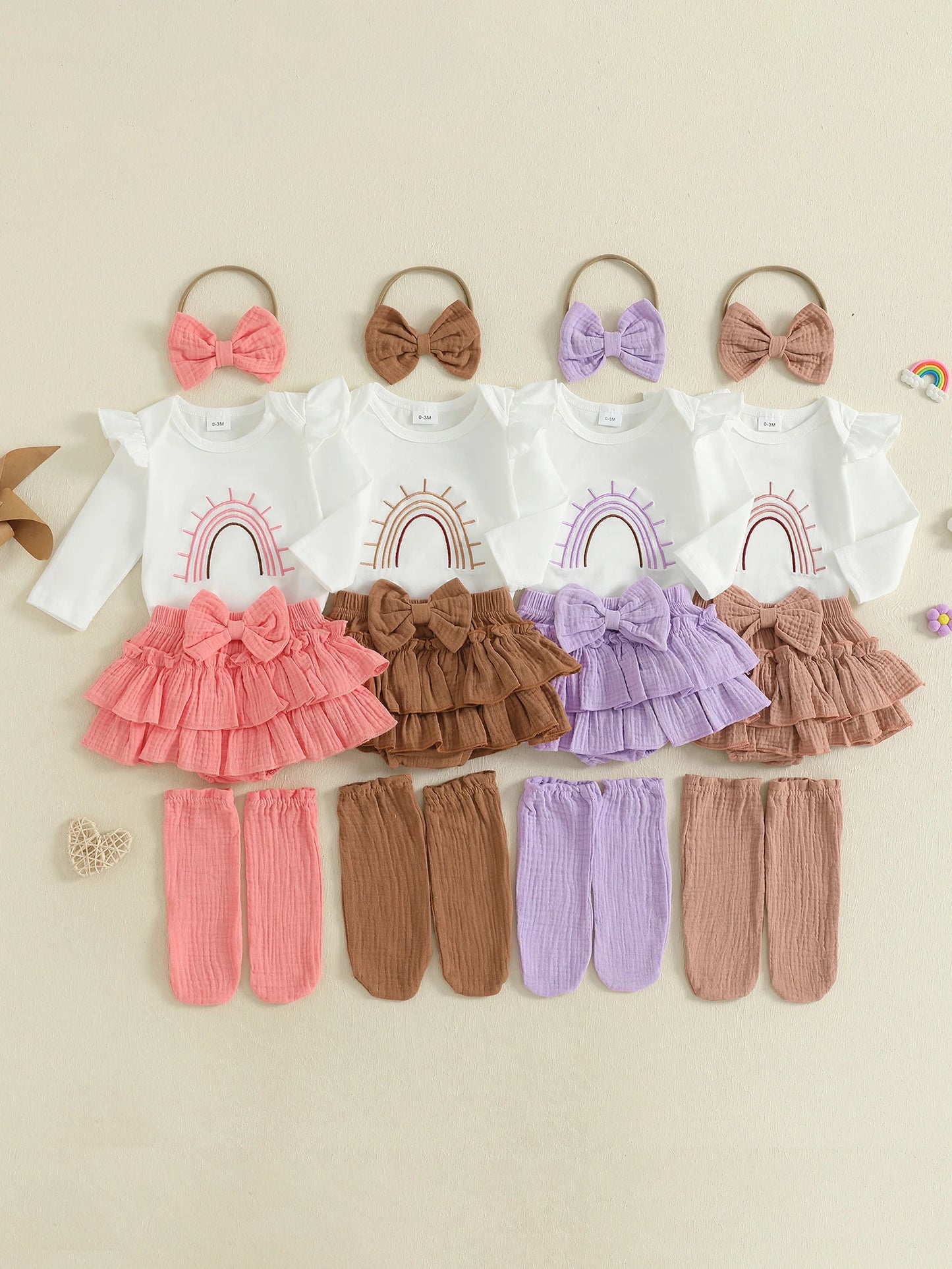 Guangdong Toddler Girls Autumn 4 Piece Romper Headband Set