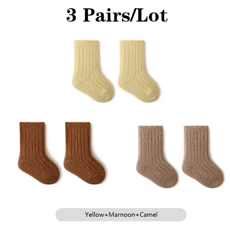 CN Warm Baby Socks Winter Thick Cotton Mid Tube 3 Pairs