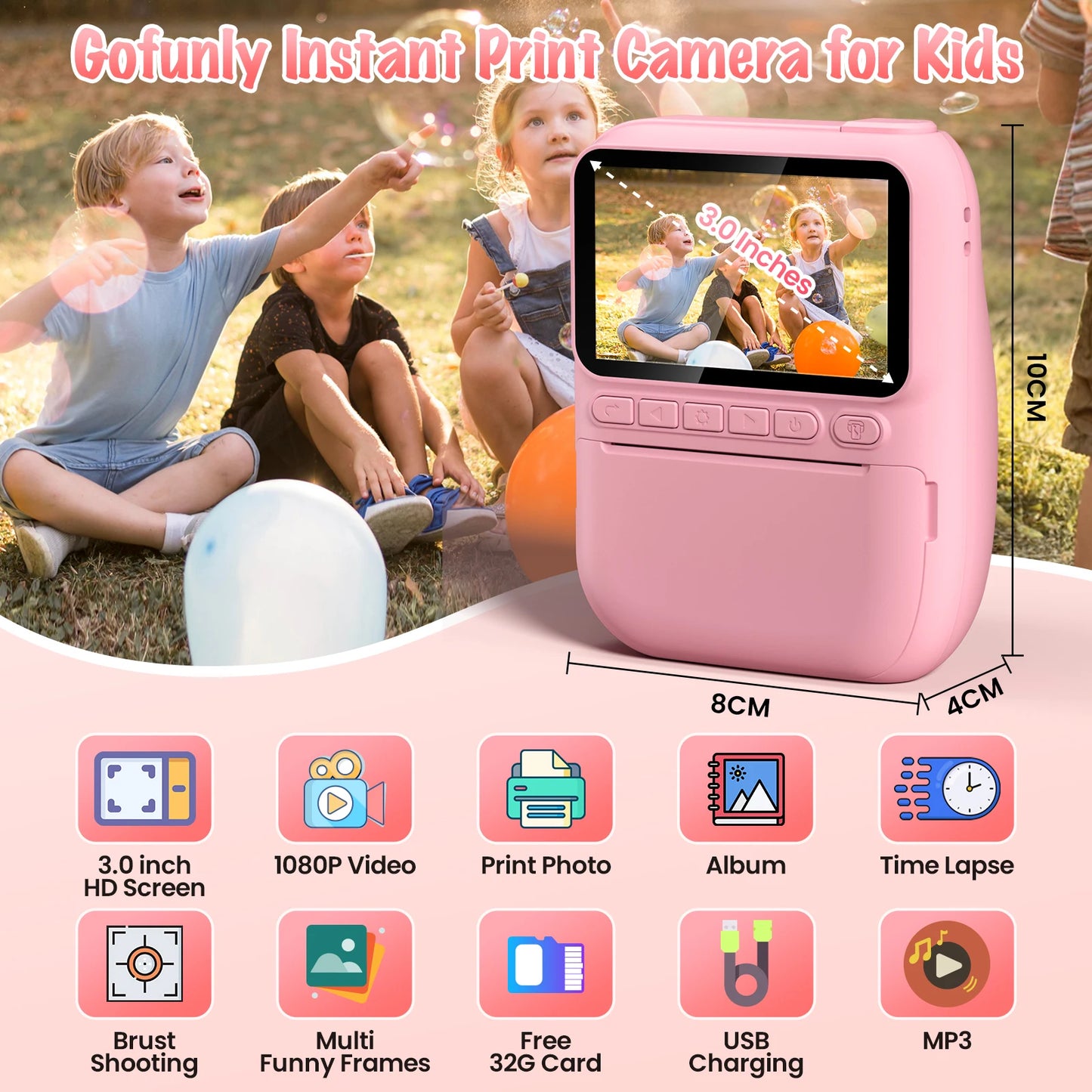 DIAMOOKYCN Instant Print Camera For Kids 32MP 1080P Digital