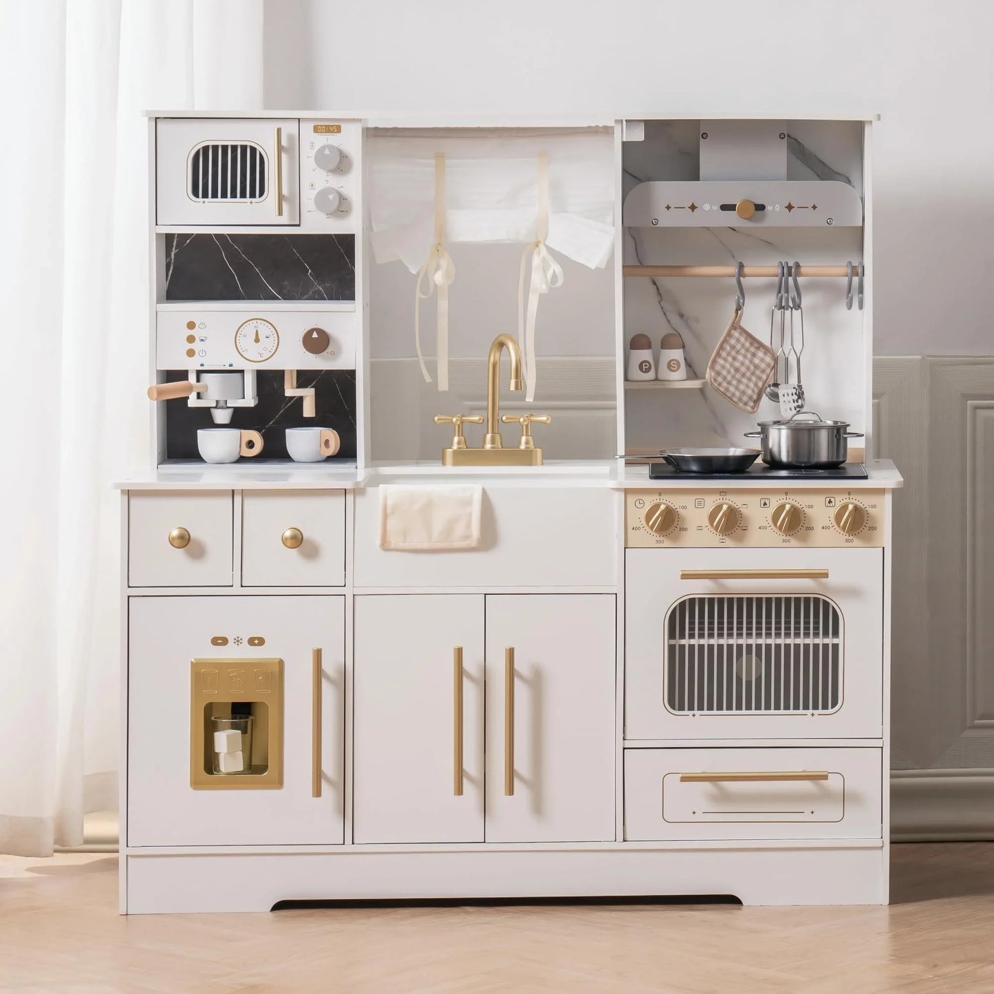 Robud Wooden Play Kitchen Set With Ice Maker And Coffee