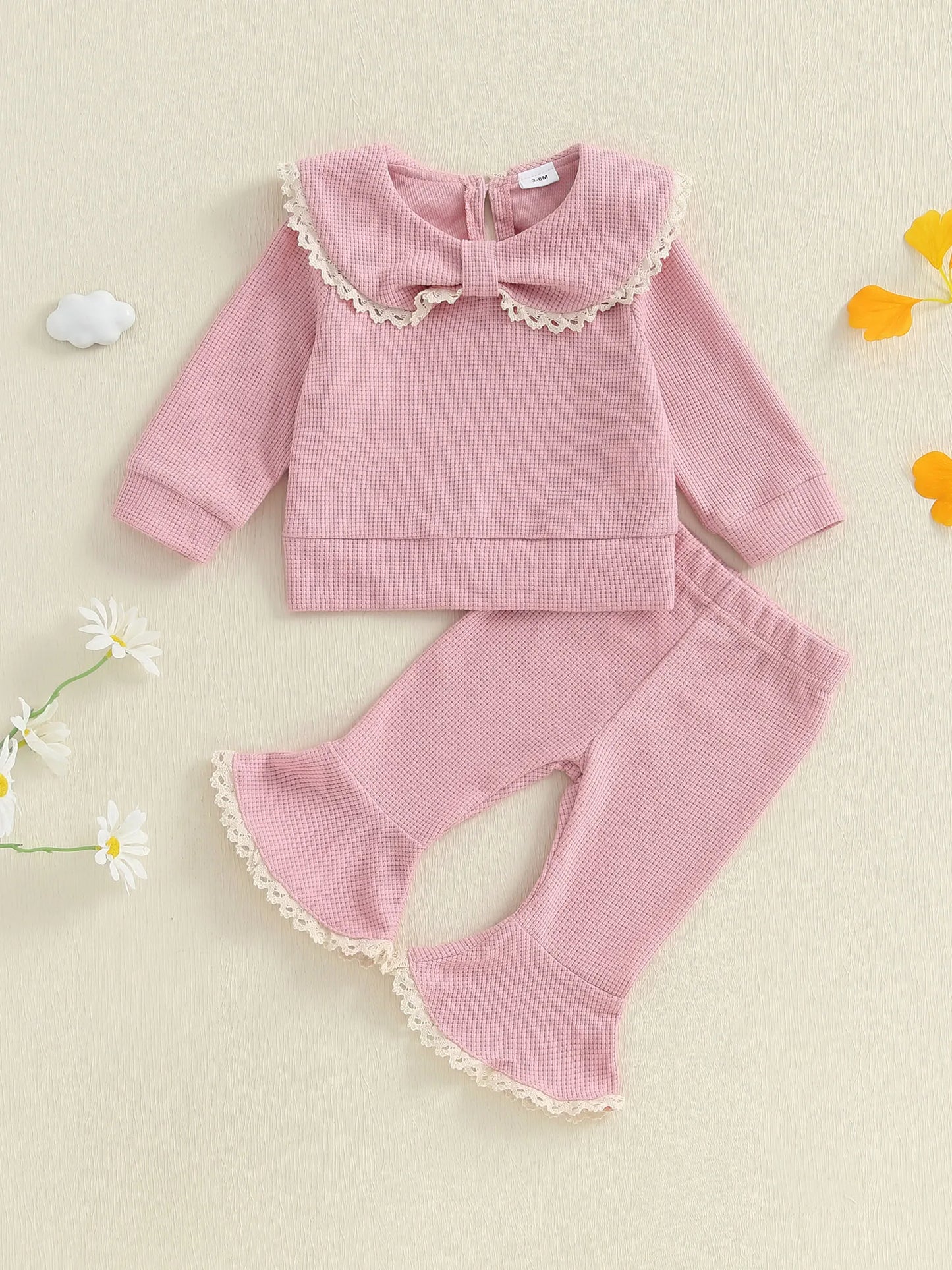Meihuida Infant 2-Piece Autumn Set Bow Collar Top Flared Pants