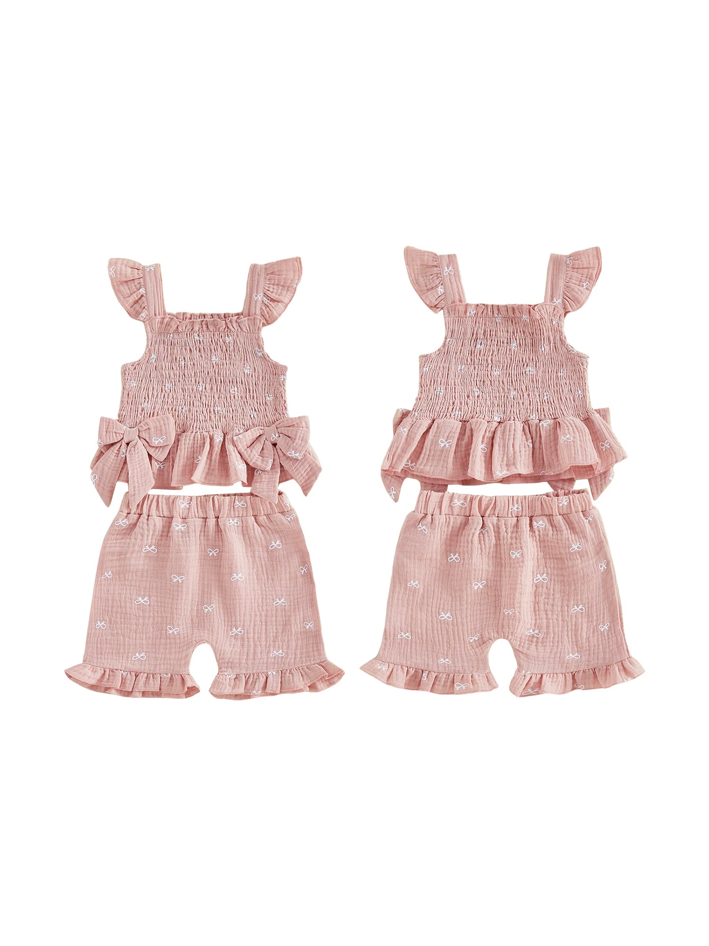 Girls Floral Print Ruffle Sleeve Blouse And Shorts Set