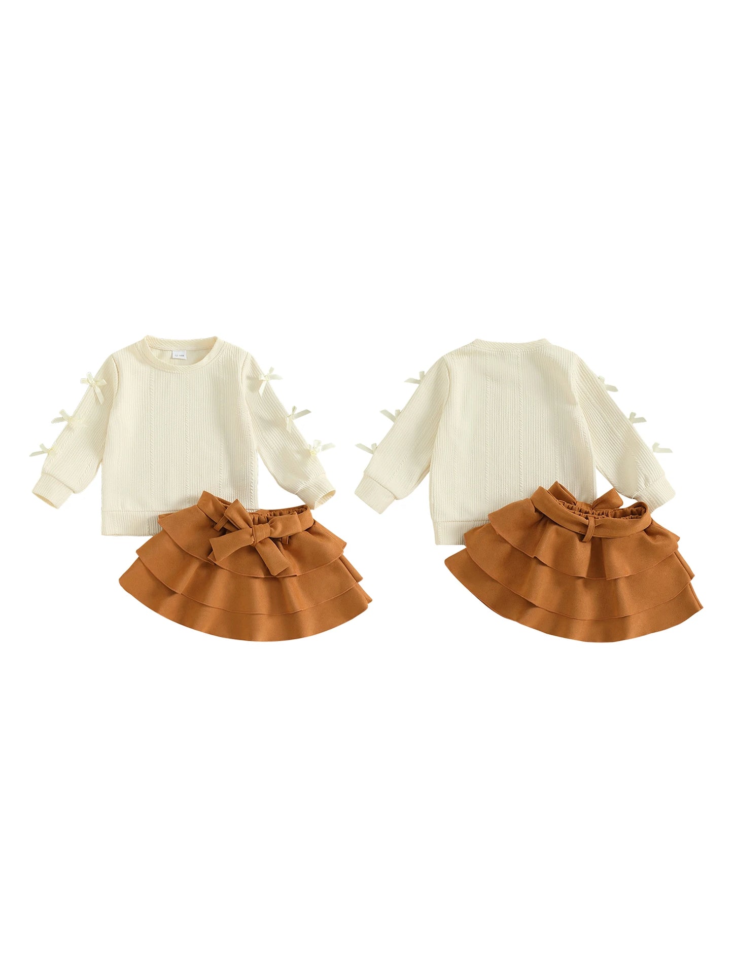 Toddler Winter Outfit 3 Piece Set With Bow Detail Skirt