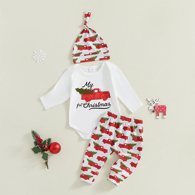 PudcocoCN Baby Christmas Romper Set With Hat And Pants