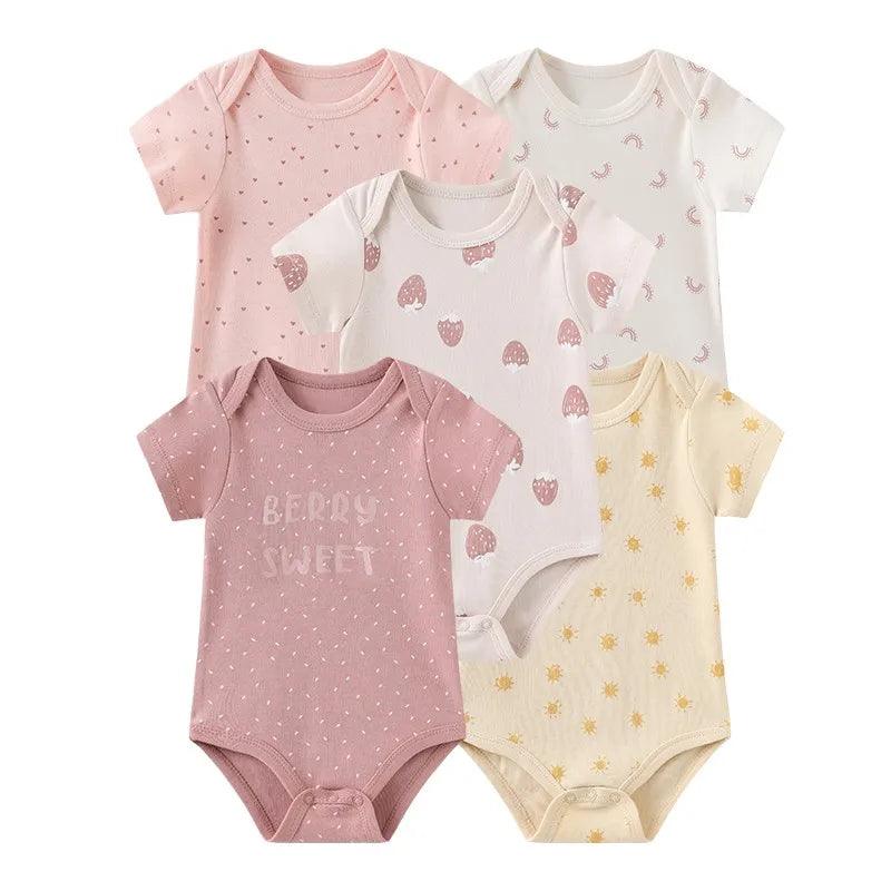 Kiddiezoom Summer 5 Piece Cartoon Bodysuits For Newborns