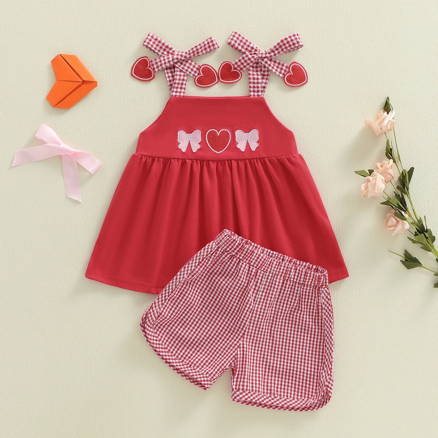 Baby Girls Summer Set Tank Tops And Plaid Shorts