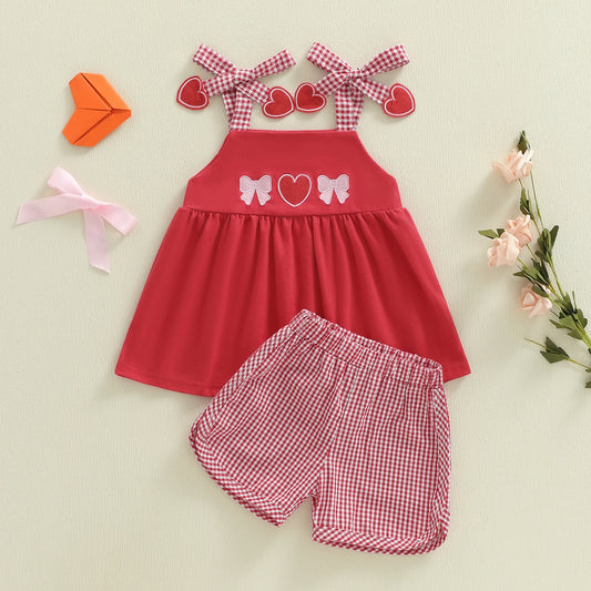 Baby Girls Summer Set Tank Tops And Plaid Shorts