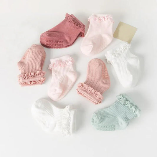 JYFTNCCN Baby Non Slip Cotton Socks 4 Pair Set For Girls