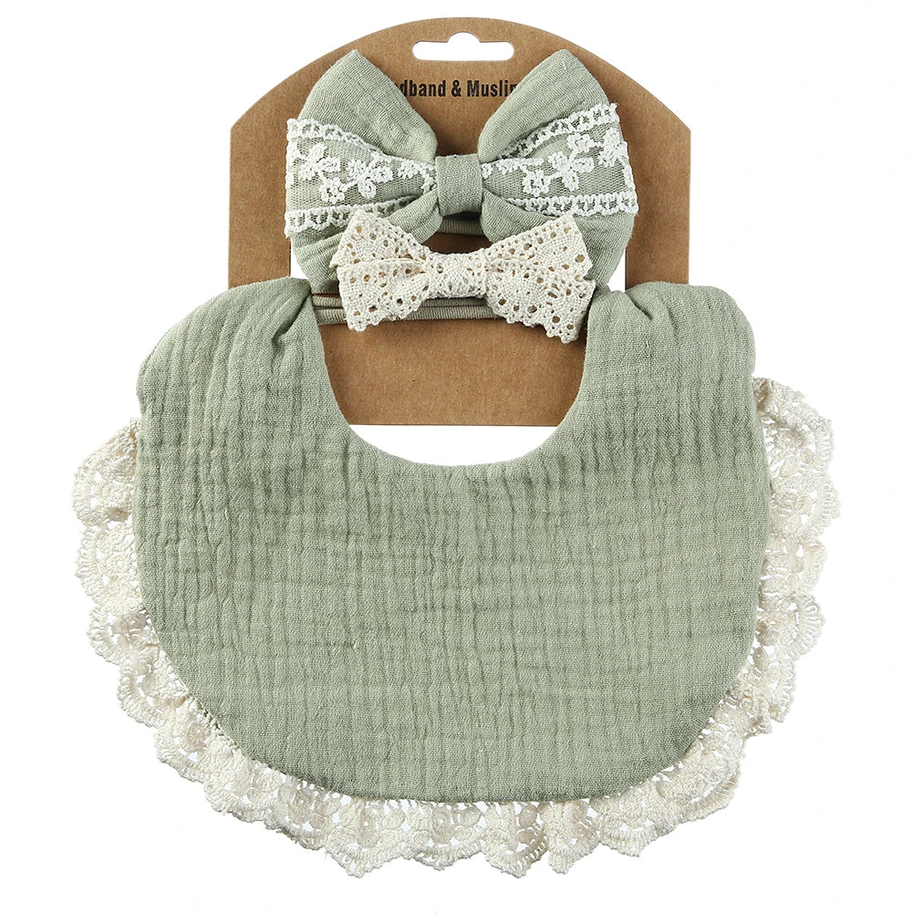 Muslin Bamboo Baby Bib Set With Tassel Lace Burp Cloth