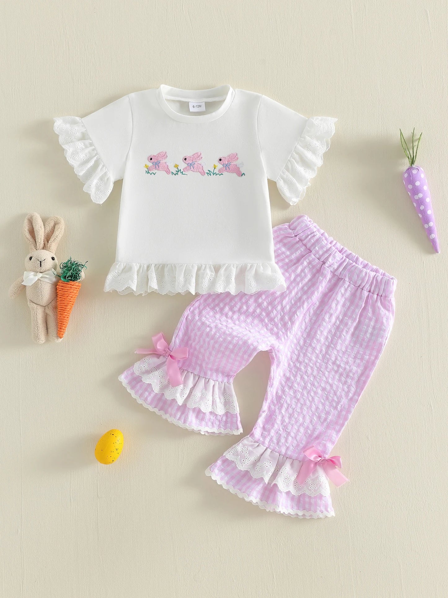 Infant Girl Floral Ruffle Top And Denim Shorts 2-Piece Set