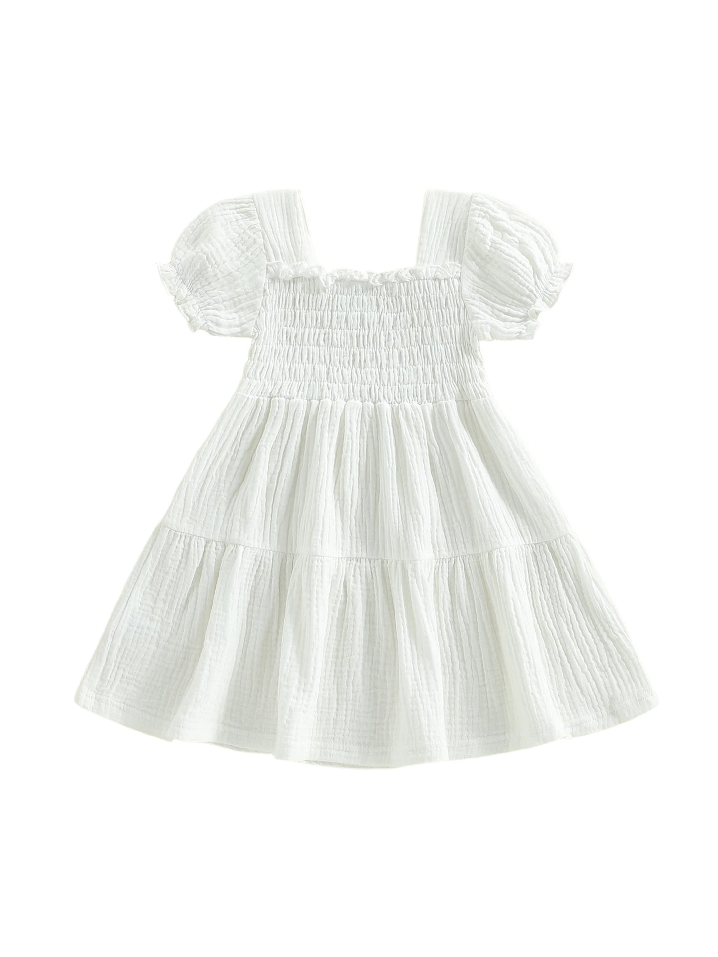 Baby Girl Floral Sleeveless Dress With Bow And Square Neck