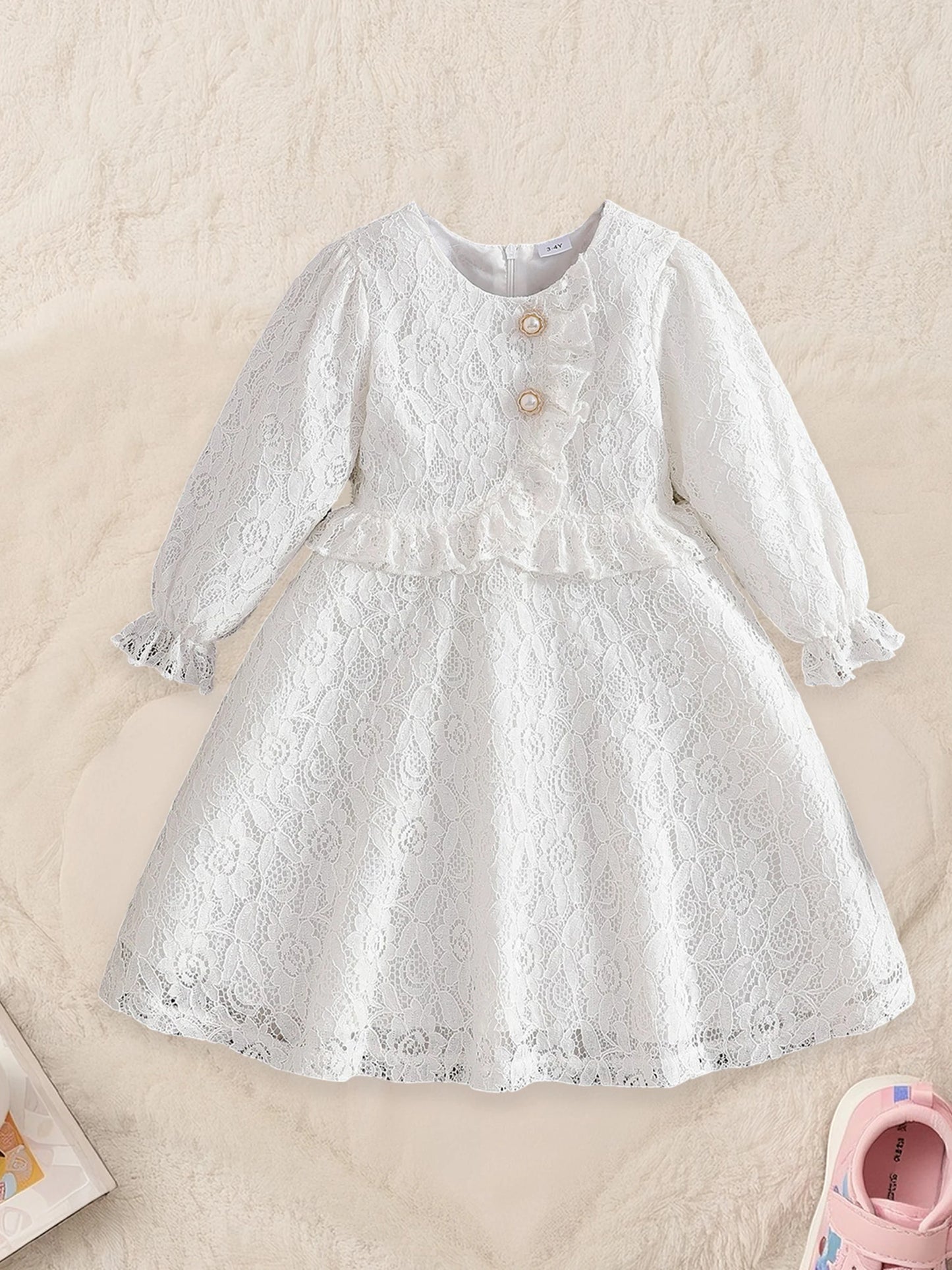 Girls Floral Lace Dress Long Sleeve Princess Style