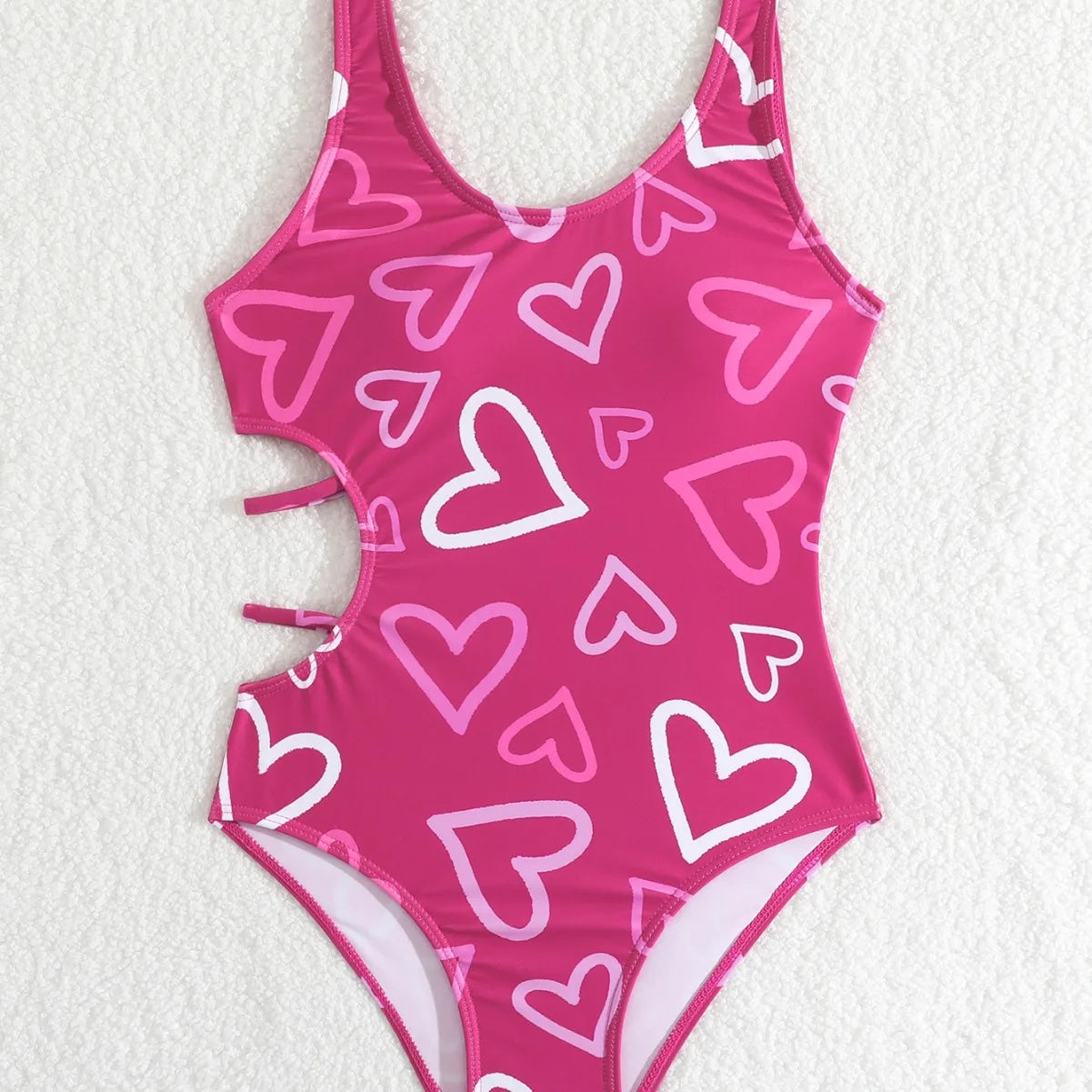 NONECN Heart Print Girls One Piece Swimsuit
