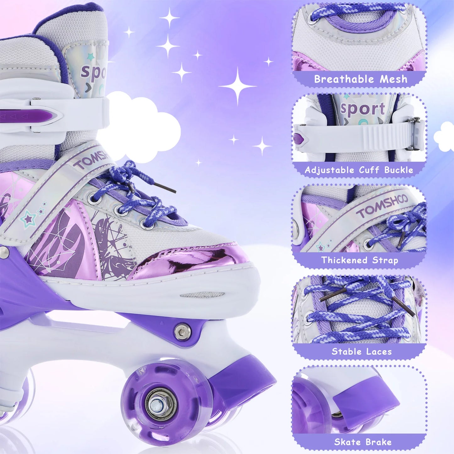 DOACT Adjustable Light Up Roller Skates For Kids Girls Boys