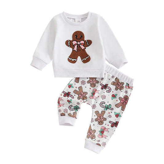 Pudcoco Toddler Christmas Outfit Set Gingerbread Print