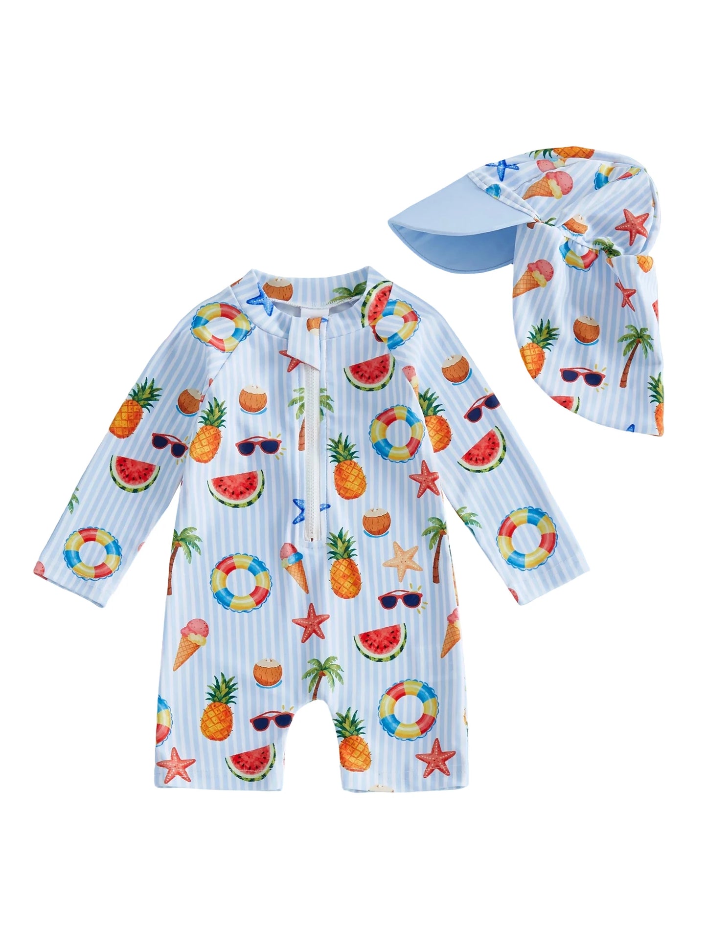 Toddler Boy Animal Print Rash Guard Swim Set With Hat