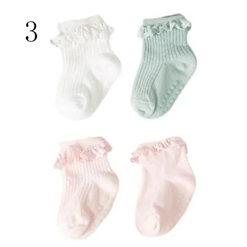 JYFTNCCN Baby Non Slip Cotton Socks 4 Pair Set For Girls