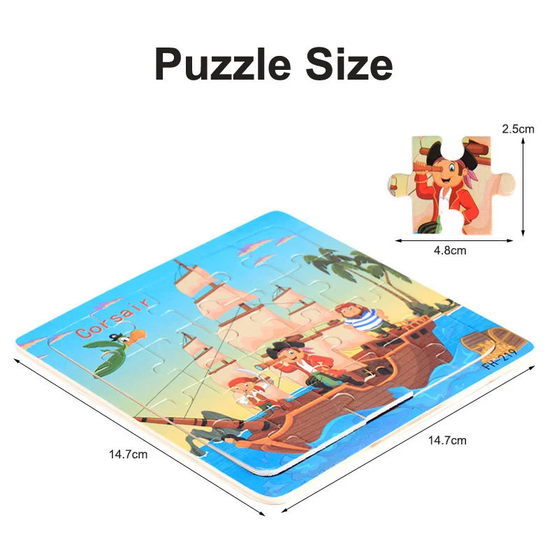 Wooden 3D Puzzle Cartoon Animals and Vehicles Jigsaw for Kids