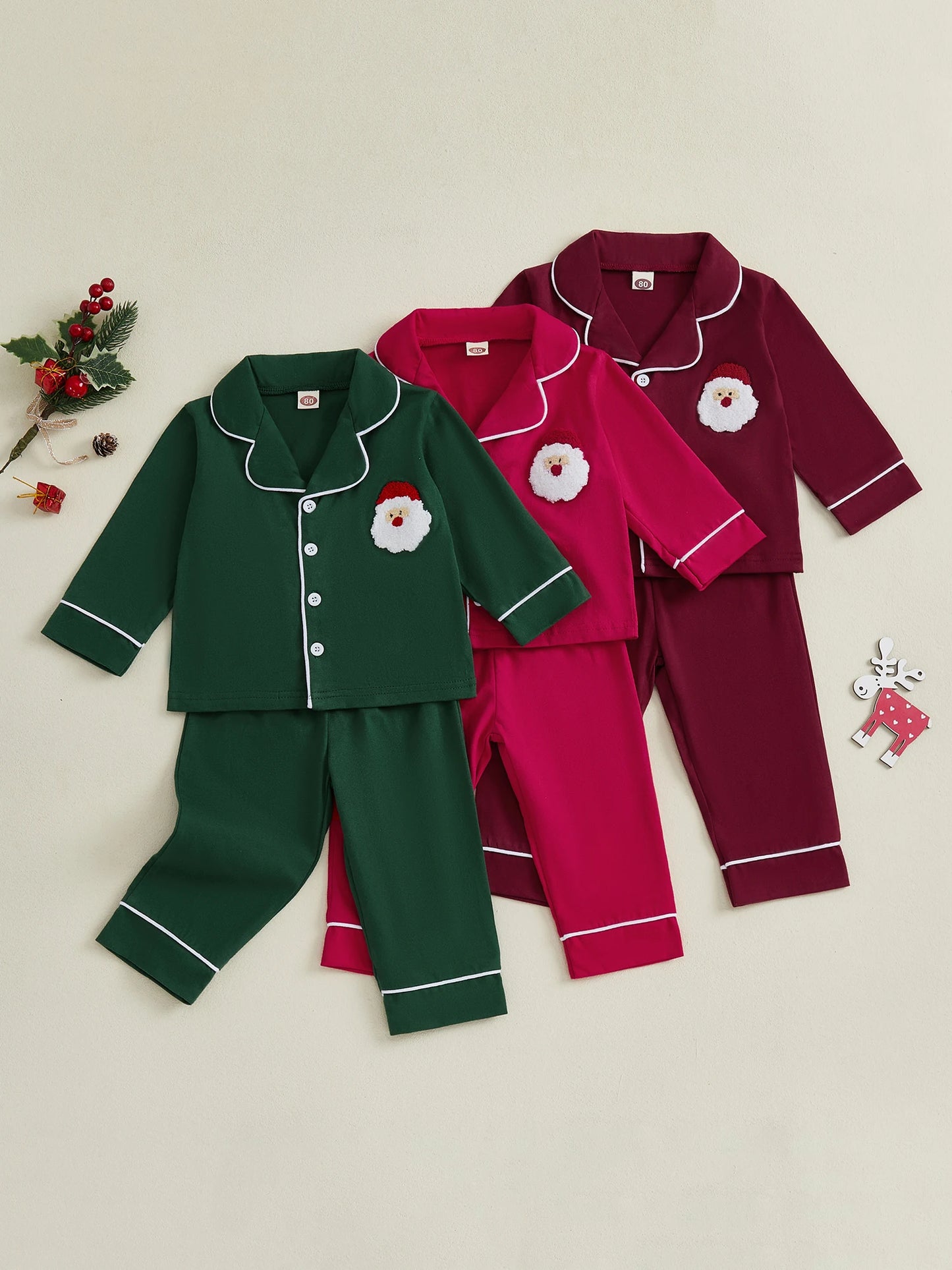 Guangdong CN Reindeer Embroidered Baby Christmas Pajama Set