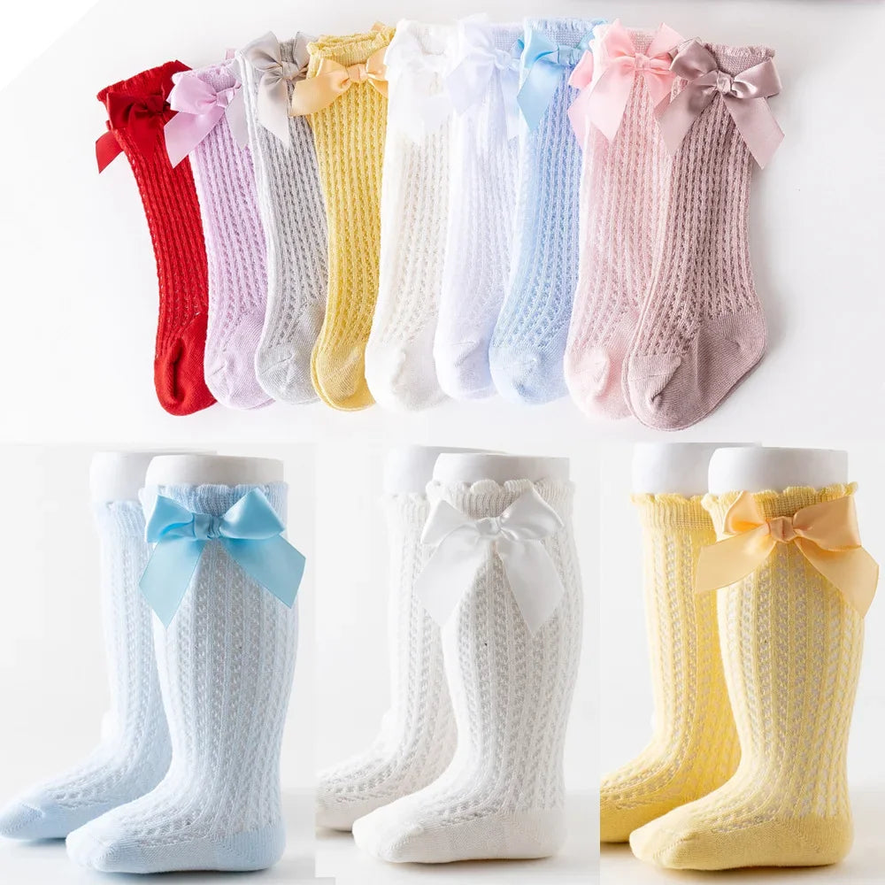 YWHUANSENCN Baby Girls Bowknot Knee High Fishnet Socks