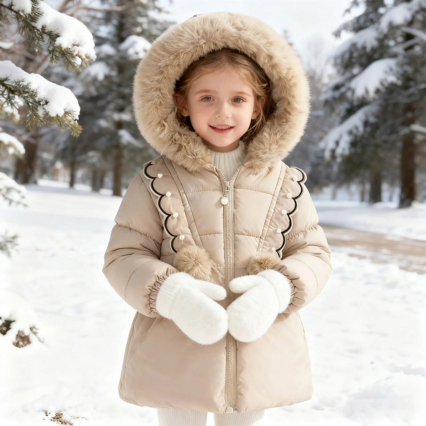 Hooded Windproof Kids Coat Winter Outerwear Thick Cotton Girls