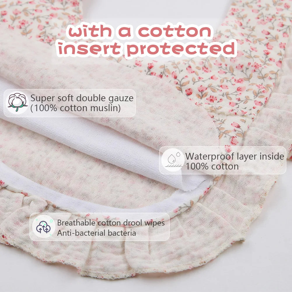 Flower Print Baby Bibs Adjustable Snap Burp Cloths Muslin Cotton