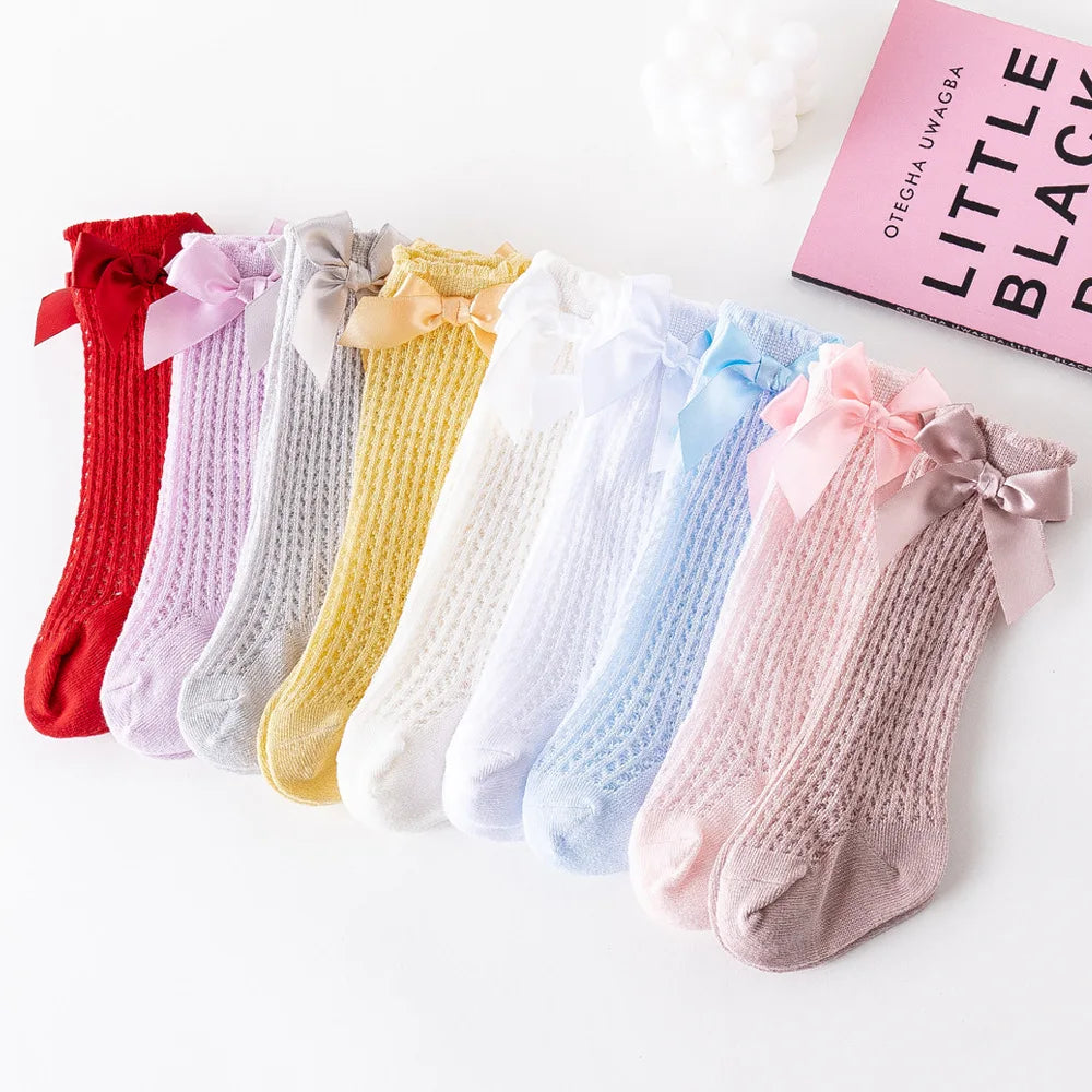 YWHUANSENCN Baby Girls Bowknot Knee High Fishnet Socks