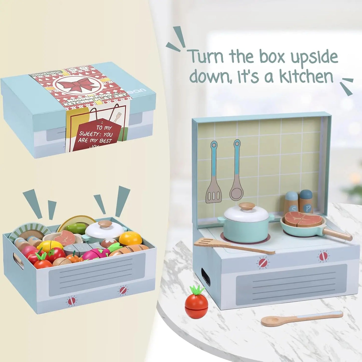 Giant Bean Wooden Play Food Set Kitchen Toys Bundle 71pcs