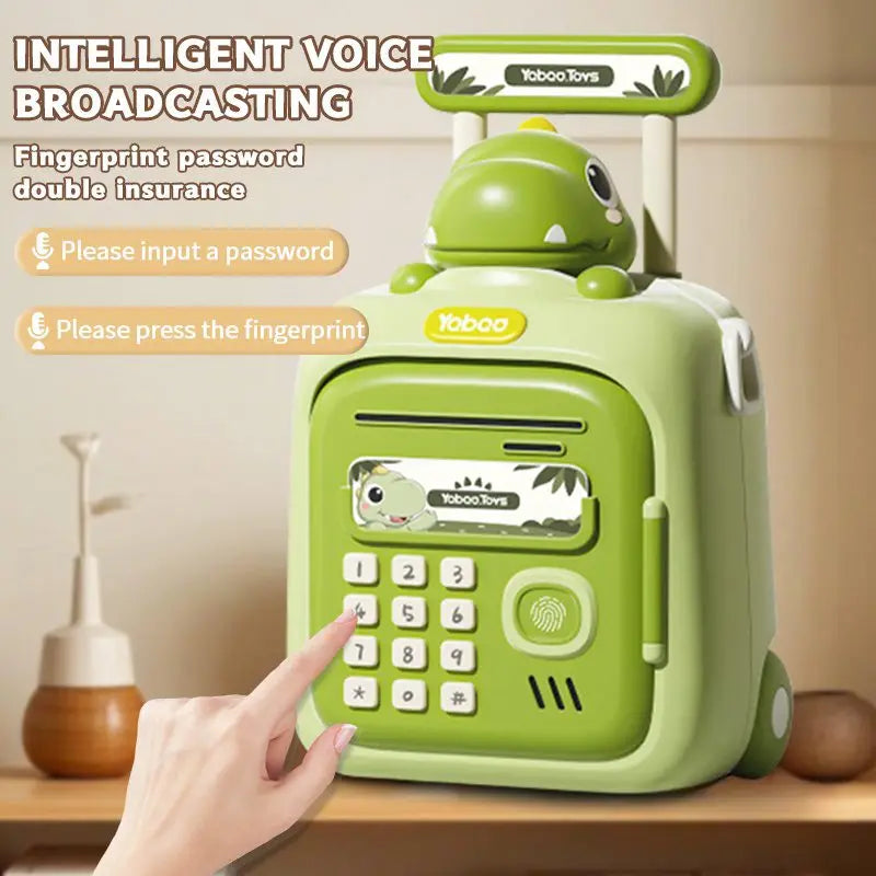 【 US Special price 】Green Fingerprint ATM Copper Bank with Music - automatic rolling pin box, perfect gift for boys and girls an