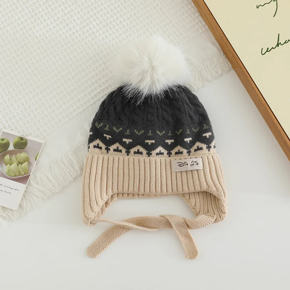 Winter Knitted Headwear for Children UltraSoft Hypoallergenic Pompom EarProtection