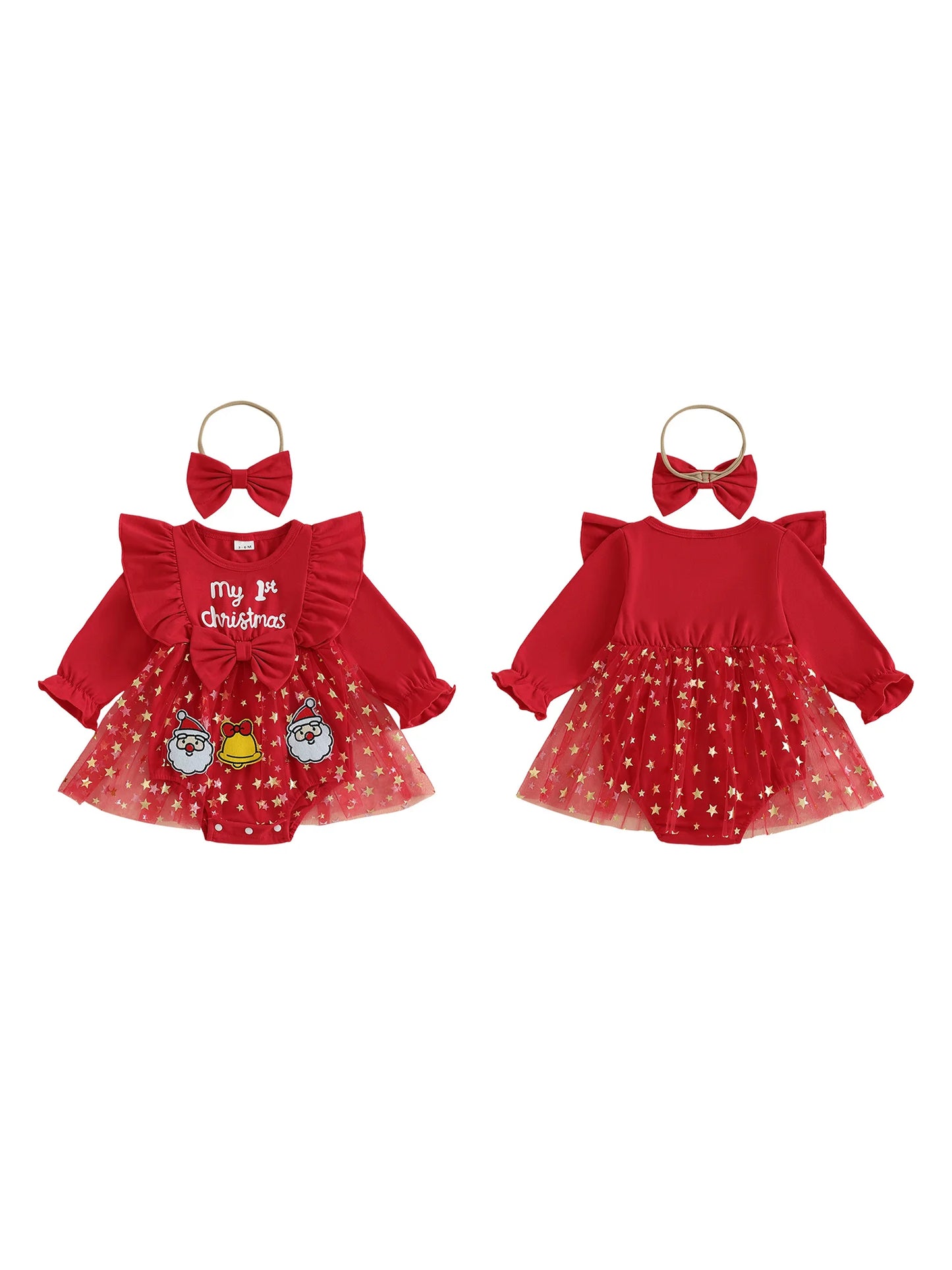 Toddler Girl Christmas Reindeer Romper Dress With Headband And Bow