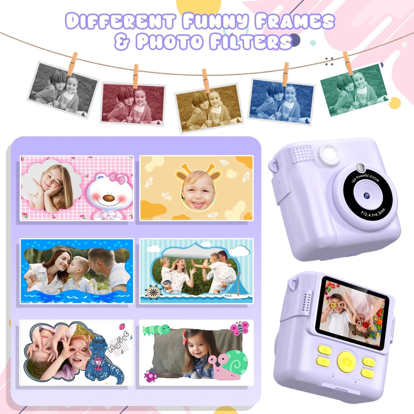 DIAMOOKYCN Kids Digital Camera 1080P HD Instant Print Gift